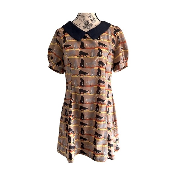 Peppermint Cat Print Dress – Made in USA – Tagged L, Fits M - Picture 1 of 7